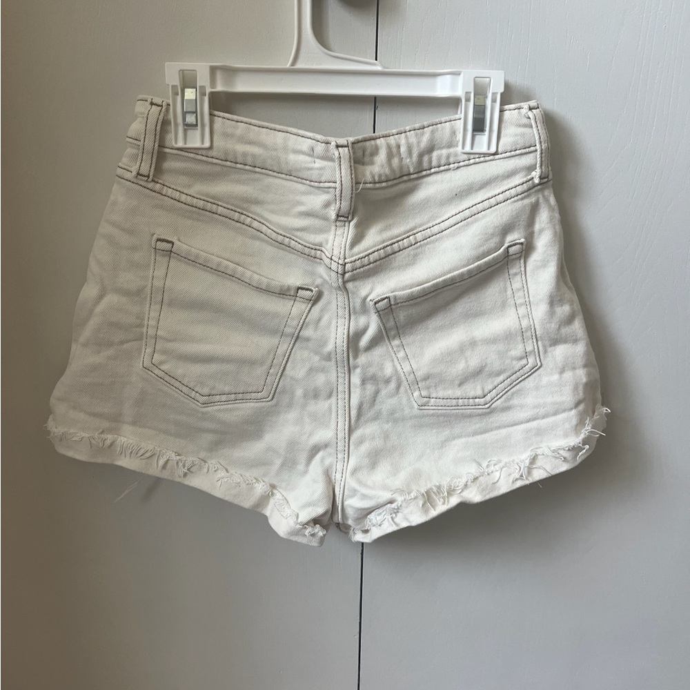 Wild Fable Cream Jean Shorts Distressed Raw-Edge